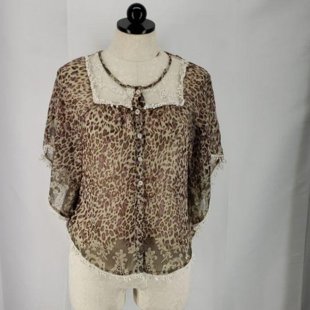 Madison Petite Leopard Print Button Down Blouse